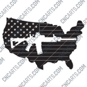 American flag vector with a Gun Design file - DXF SVG EPS AI CDR