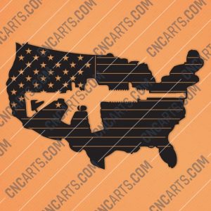 American flag vector with a Gun Design file - DXF SVG EPS AI CDR