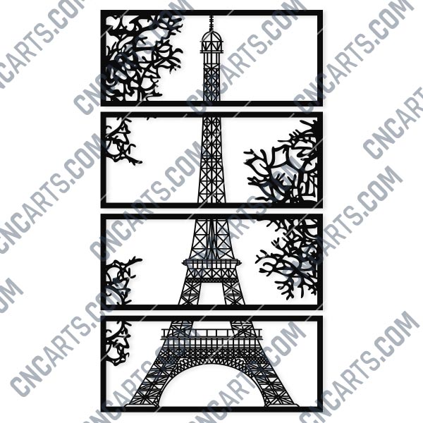 Download Wall Art Vector Design Pattern Eiffel Tower Svg Dxf Eps Ai Cdr Cnc Arts Free Dxf File Downlads Cuttable Designs Cnc Cut Ready Diy Home Decor