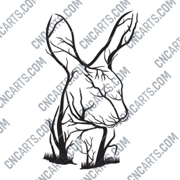 Rabbit Tree Art Vector Design file - DXF SVG EPS AI CDR