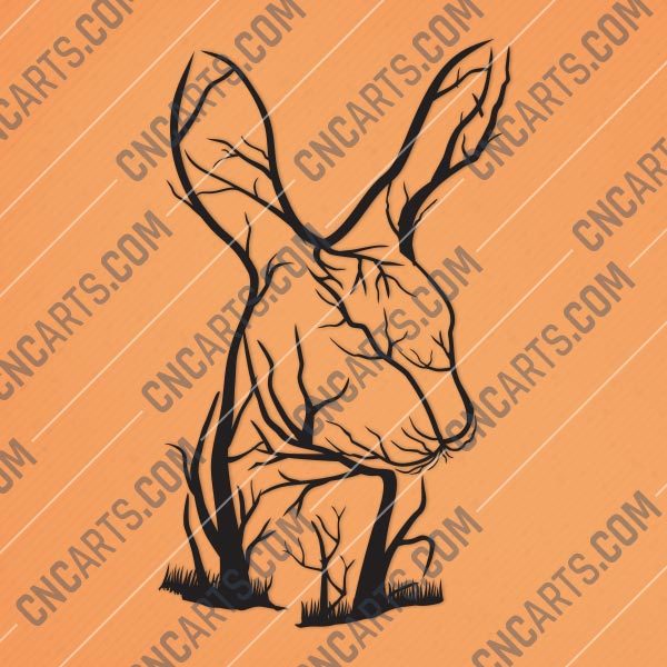 Rabbit Tree Art Vector Design file - DXF SVG EPS AI CDR