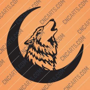 Wolf Crescent Moon Art Vector Design file - DXF SVG EPS AI CDR