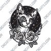 Cat with flowers and stars Design file - DXF SVG EPS AI CDR