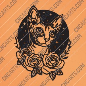 Cat with flowers and stars Design file - DXF SVG EPS AI CDR
