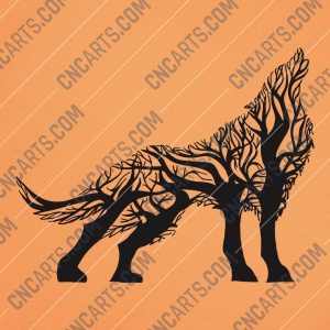 Wolf with tree Vector Design file - DXF SVG EPS AI CDR