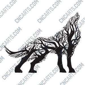 Wolf with tree Vector Design file - DXF SVG EPS AI CDR