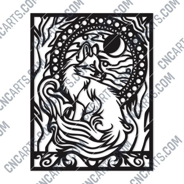 Fox and trees with farewell moon within the nature art Vector Design files - DXF SVG EPS AI CDR