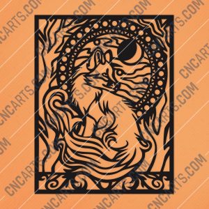 Fox and trees with farewell moon within the nature art Vector Design files - DXF SVG EPS AI CDR
