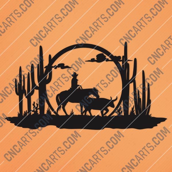 Cowboy Wall Art Vector Design file - DXF SVG EPS AI CDR