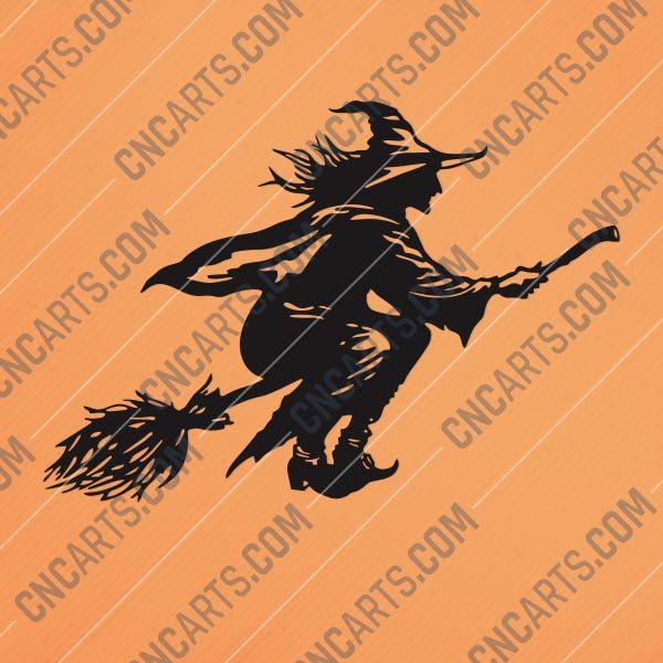 Halloween Witch Flying Vector Design file - DXF SVG EPS AI CDR