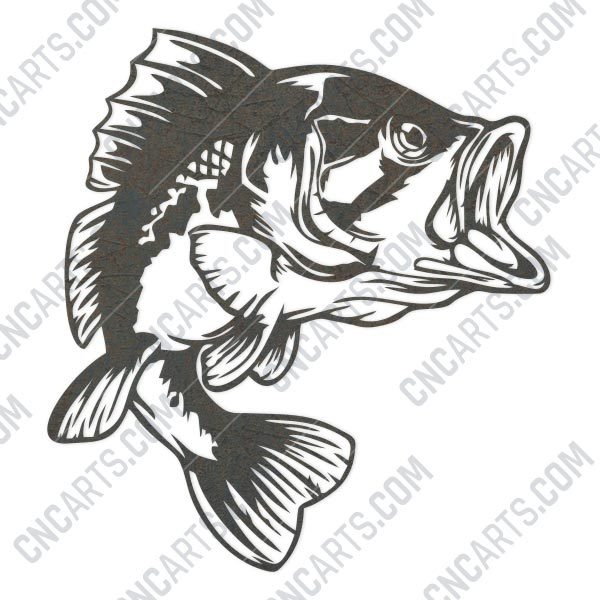 Bass Fish Facing Right – DXF SVG EPS AI CDR