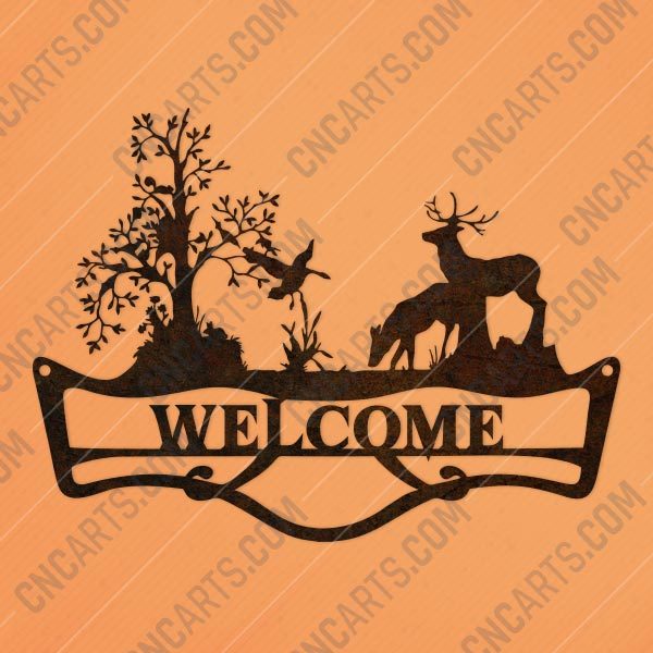 Welcome sign deer forest design files - DXF SVG EPS AI CDR