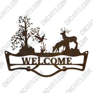 Welcome sign deer forest design files - DXF SVG EPS AI CDR