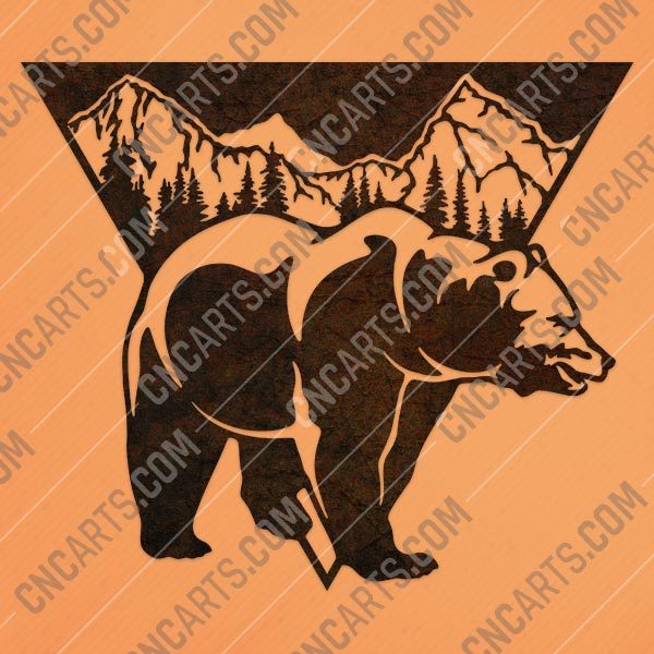 Bear triangle mountain tree pine design files - DXF SVG EPS AI CDR