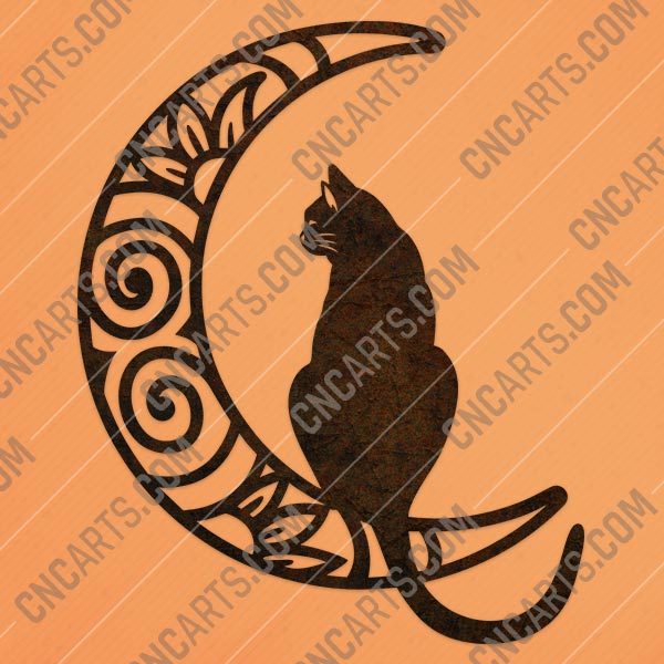 Cat moon vector design files - DXF SVG EPS AI CDR