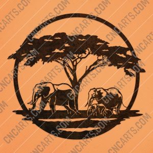 Elephant family walking towards a water - DXF SVG EPS AI CDR