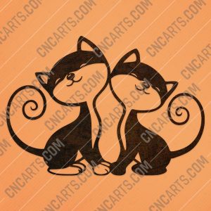 Two cats vector design files - DXF SVG EPS AI CDR