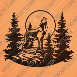 Wolf moon tree pine vector design files - DXF SVG EPS AI CDR