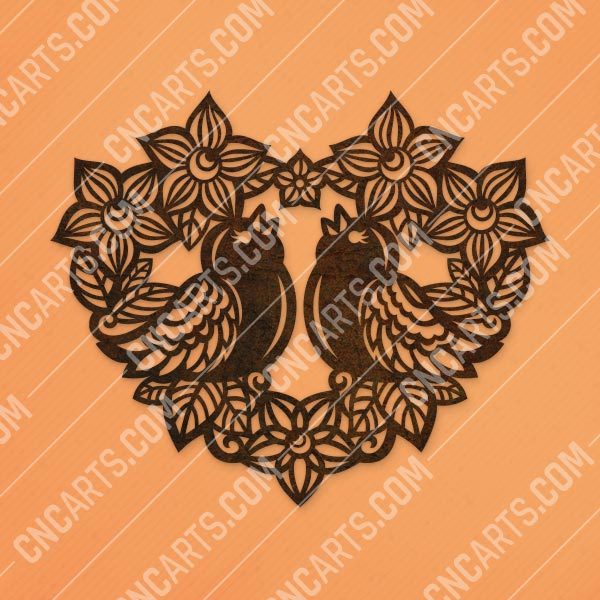 Heart flowers with birds vector design files - SVG DXF EPS AI CDR
