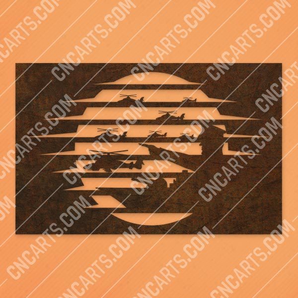 Sunset with general during war vector design files - SVG DXF EPS AI CDR