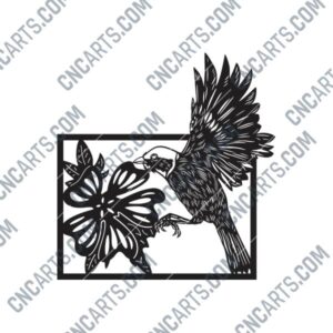 Bird with Flower DXF File