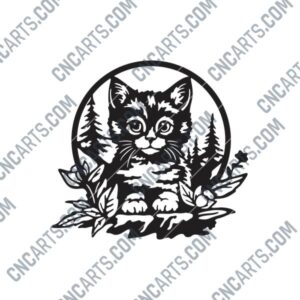 Cat with Flowers DXF Files